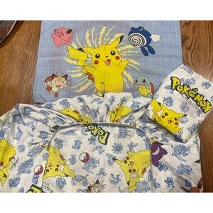Pokémon Nintendo Twin Sheet Set 90s Flat &Fitted Sheet  Standard Pillow Case VTG